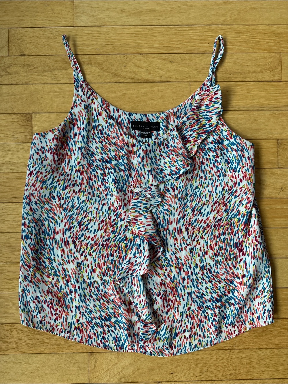 Simply styled colorful ruffle front spaghetti strap tank top - S